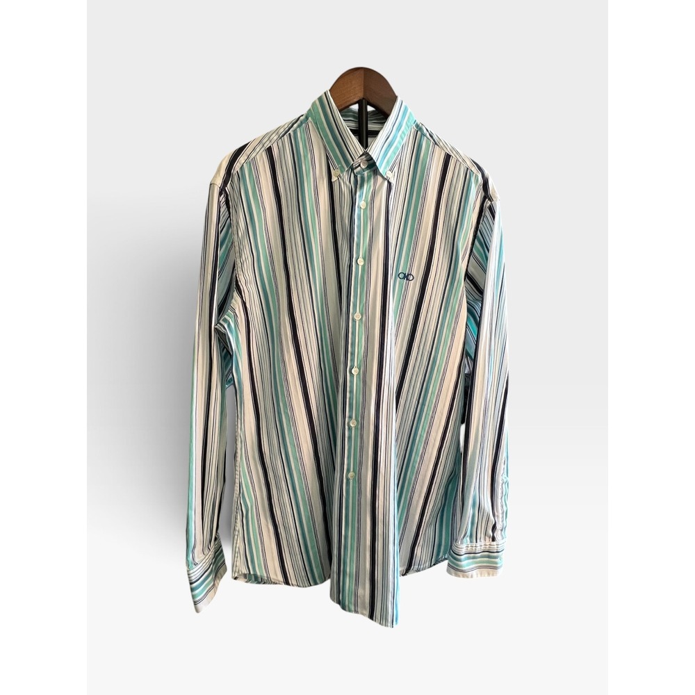 Vintage Salvatore Ferragamo Stripe Gancini Logo Shirt Mens XL Italy Cotton